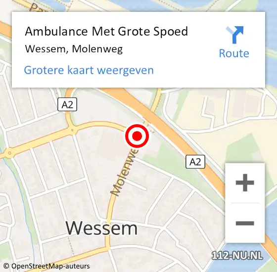 Locatie op kaart van de 112 melding: Ambulance Met Grote Spoed Naar Wessem, Molenweg op 21 december 2018 08:35