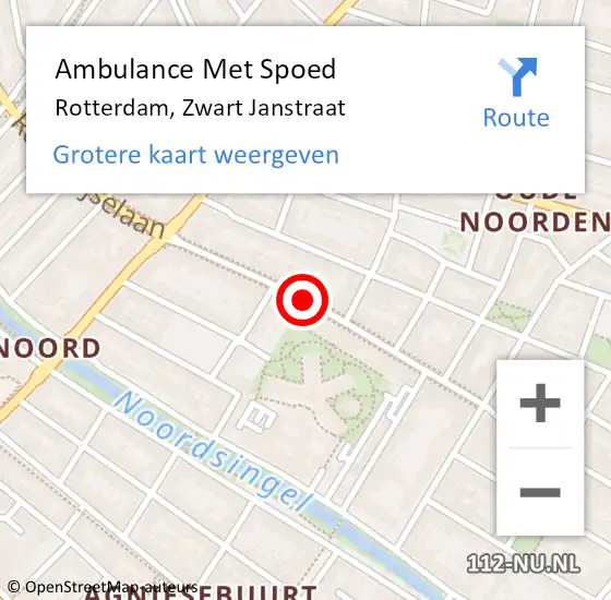 Locatie op kaart van de 112 melding: Ambulance Met Spoed Naar Rotterdam, Zwart Janstraat op 21 december 2018 09:39