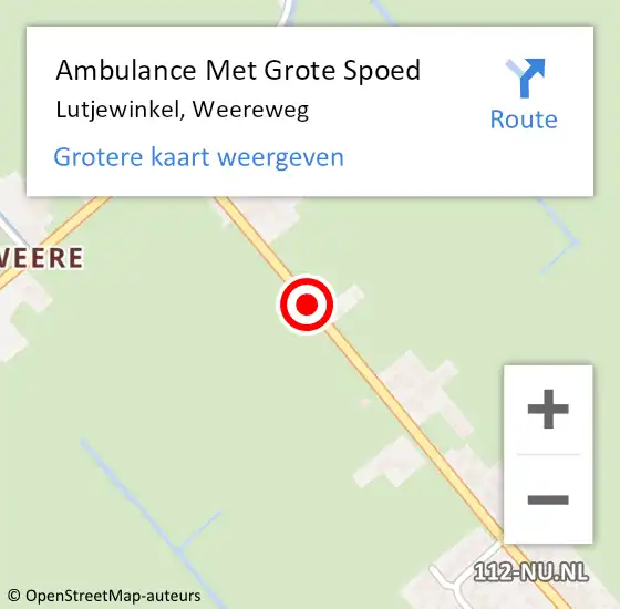 Locatie op kaart van de 112 melding: Ambulance Met Grote Spoed Naar Lutjewinkel, Weereweg op 21 december 2018 09:42