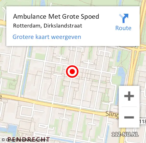 Locatie op kaart van de 112 melding: Ambulance Met Grote Spoed Naar Rotterdam, Dirkslandstraat op 21 december 2018 12:11