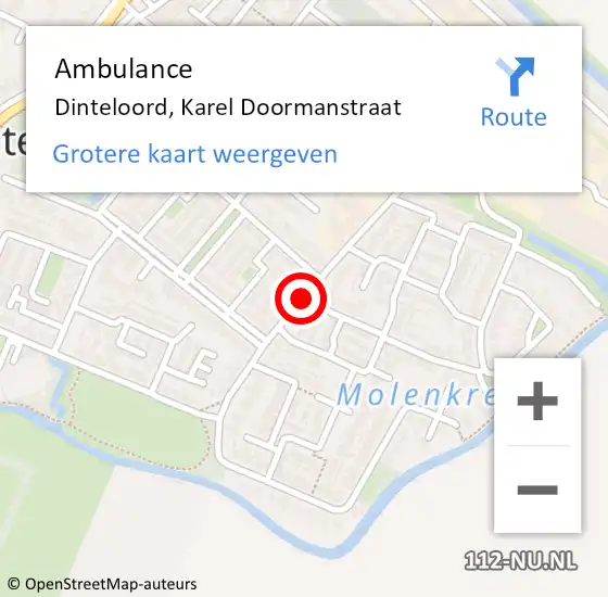 Locatie op kaart van de 112 melding: Ambulance Dinteloord, Karel Doormanstraat op 21 december 2018 16:56