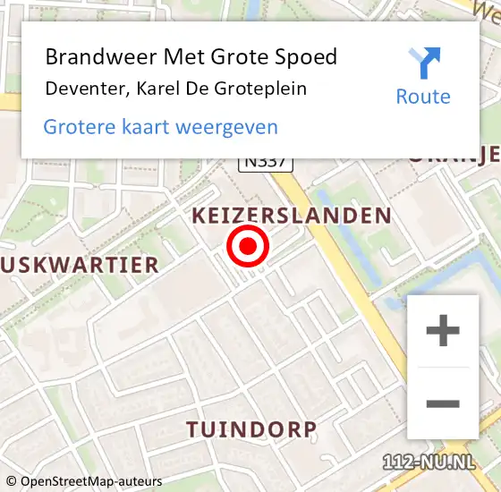 Locatie op kaart van de 112 melding: Brandweer Met Grote Spoed Naar Deventer, Karel De Groteplein op 21 december 2018 17:38