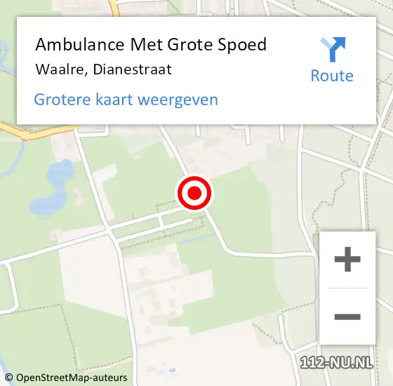 Locatie op kaart van de 112 melding: Ambulance Met Grote Spoed Naar Waalre, Dianestraat op 21 december 2018 18:50