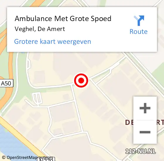 Locatie op kaart van de 112 melding: Ambulance Met Grote Spoed Naar Veghel, De Amert op 21 december 2018 19:04