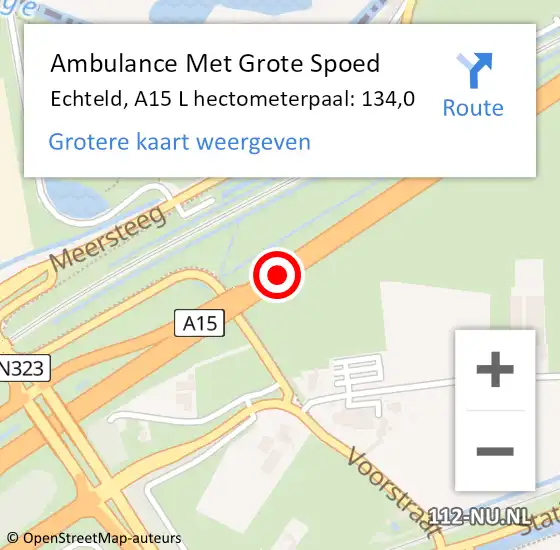Locatie op kaart van de 112 melding: Ambulance Met Grote Spoed Naar Echteld, A15 L hectometerpaal: 134,0 op 21 december 2018 19:35