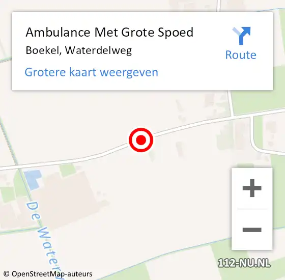 Locatie op kaart van de 112 melding: Ambulance Met Grote Spoed Naar Boekel, Waterdelweg op 22 december 2018 00:14