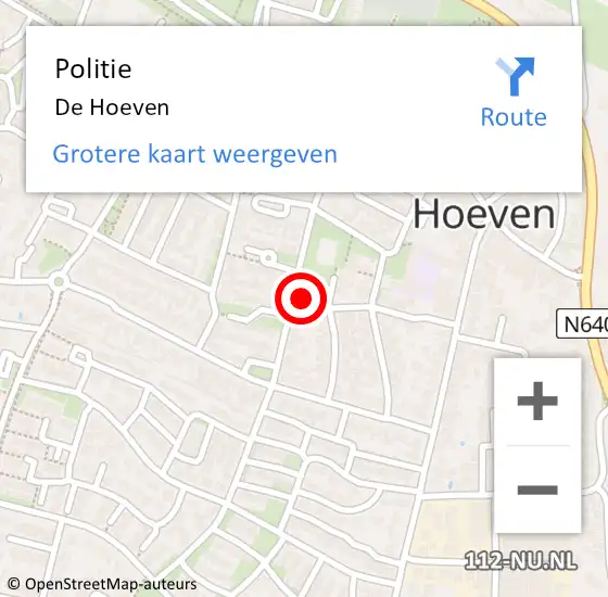 Locatie op kaart van de 112 melding: Politie De Hoeven op 22 december 2018 02:48