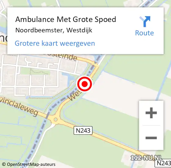 Locatie op kaart van de 112 melding: Ambulance Met Grote Spoed Naar Noordbeemster, Westdijk op 22 december 2018 06:22