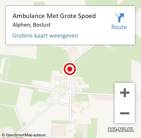 Locatie op kaart van de 112 melding: Ambulance Met Grote Spoed Naar Alphen, Boslust op 22 december 2018 08:12