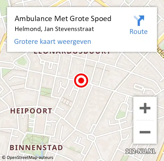 Locatie op kaart van de 112 melding: Ambulance Met Grote Spoed Naar Helmond, Jan Stevensstraat op 22 december 2018 09:44