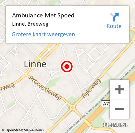 Locatie op kaart van de 112 melding: Ambulance Met Spoed Naar Linne, Breeweg op 22 december 2018 12:14