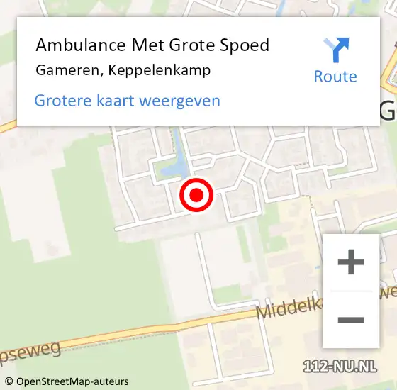 Locatie op kaart van de 112 melding: Ambulance Met Grote Spoed Naar Gameren, Keppelenkamp op 22 december 2018 15:50