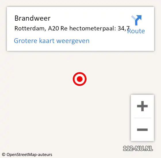 Locatie op kaart van de 112 melding: Brandweer Rotterdam, A20 Re hectometerpaal: 34,7 op 22 december 2018 19:49