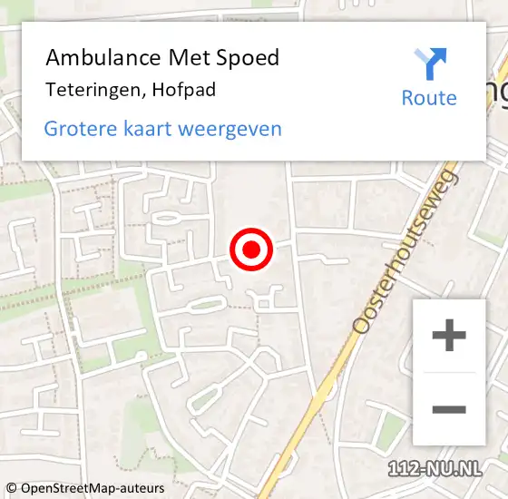 Locatie op kaart van de 112 melding: Ambulance Met Spoed Naar Teteringen, Hofpad op 22 december 2018 20:05