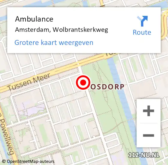 Locatie op kaart van de 112 melding: Ambulance Amsterdam, Wolbrantskerkweg op 22 december 2018 21:53