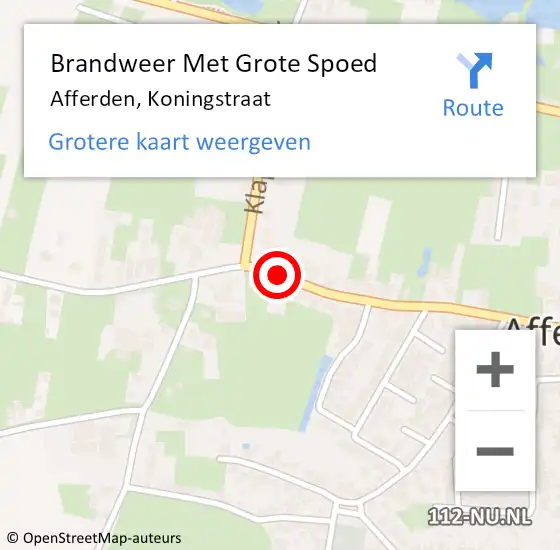 Locatie op kaart van de 112 melding: Brandweer Met Grote Spoed Naar Afferden, Koningstraat op 22 december 2018 21:59