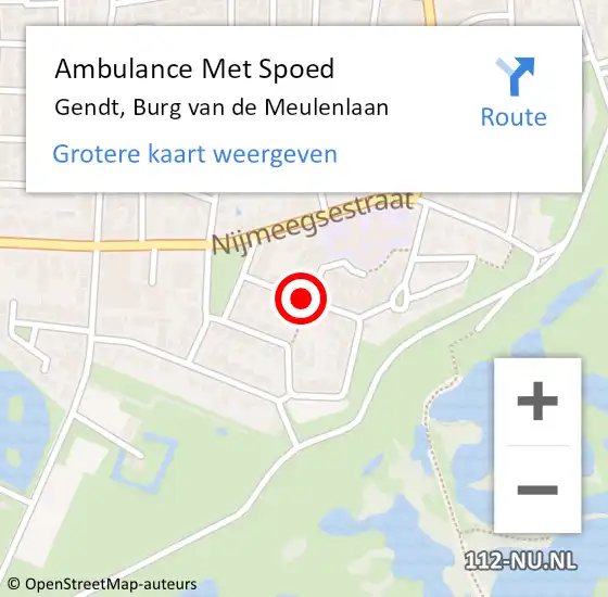 Locatie op kaart van de 112 melding: Ambulance Met Spoed Naar Gendt, Burg van de Meulenlaan op 22 december 2018 22:34