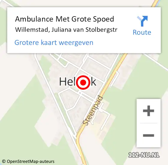Locatie op kaart van de 112 melding: Ambulance Met Grote Spoed Naar Willemstad, Juliana van Stolbergstr op 23 december 2018 07:21