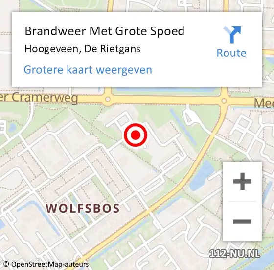 Locatie op kaart van de 112 melding: Brandweer Met Grote Spoed Naar Hoogeveen, De Rietgans op 23 december 2018 21:55