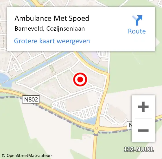 Locatie op kaart van de 112 melding: Ambulance Met Spoed Naar Barneveld, Cozijnsenlaan op 24 december 2018 04:44