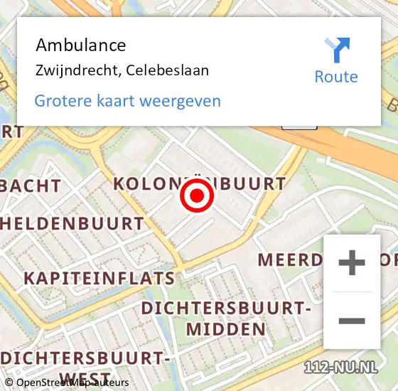 Locatie op kaart van de 112 melding: Ambulance Zwijndrecht, Celebeslaan op 24 december 2018 07:05