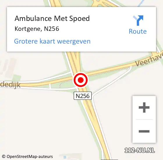 Locatie op kaart van de 112 melding: Ambulance Met Spoed Naar Kortgene, N256 op 24 december 2018 08:26