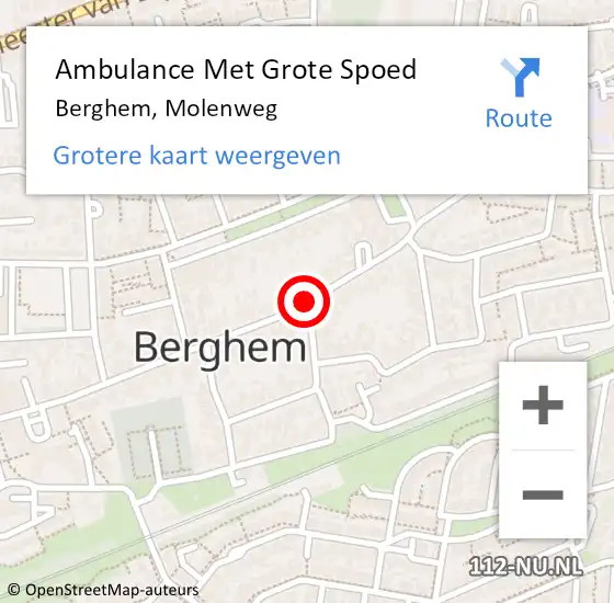 Locatie op kaart van de 112 melding: Ambulance Met Grote Spoed Naar Berghem, Molenweg op 24 december 2018 08:40
