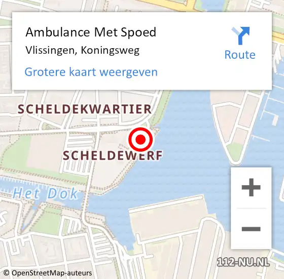 Locatie op kaart van de 112 melding: Ambulance Met Spoed Naar Vlissingen, Koningsweg op 25 december 2018 07:35