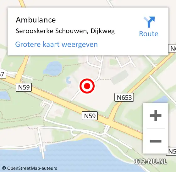 Locatie op kaart van de 112 melding: Ambulance Serooskerke Schouwen, Dijkweg op 25 december 2018 08:04