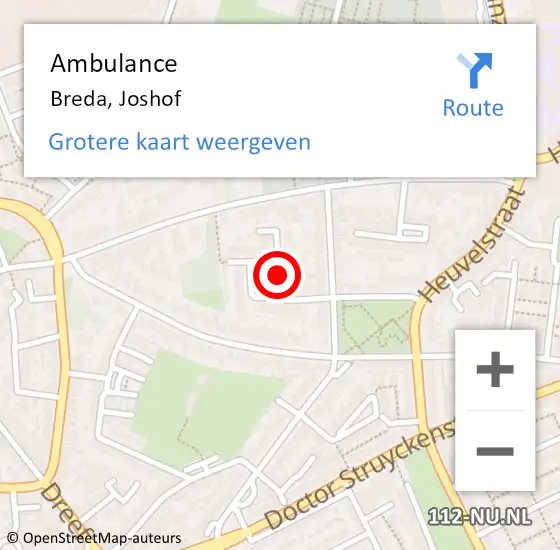Locatie op kaart van de 112 melding: Ambulance Breda, Joshof op 26 december 2018 09:54