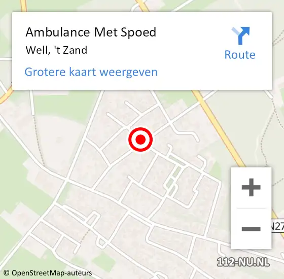 Locatie op kaart van de 112 melding: Ambulance Met Spoed Naar Well, 't Zand op 26 december 2018 11:38
