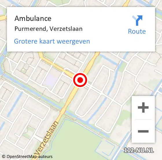 Locatie op kaart van de 112 melding: Ambulance Purmerend, Verzetslaan op 26 december 2018 13:07