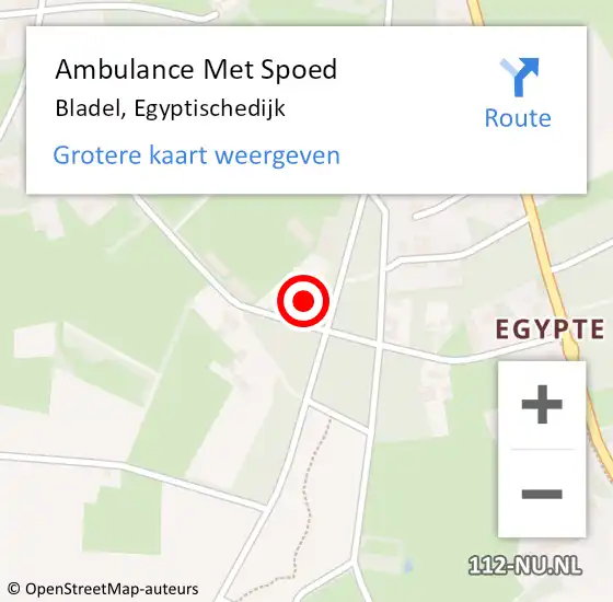 Locatie op kaart van de 112 melding: Ambulance Met Spoed Naar Bladel, Egyptischedijk op 26 december 2018 15:08