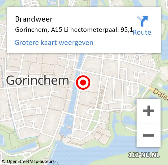 Locatie op kaart van de 112 melding: Brandweer Gorinchem, A15 Li hectometerpaal: 99,5 op 26 december 2018 22:17