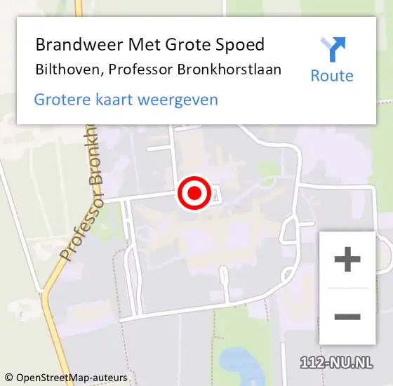 Locatie op kaart van de 112 melding: Brandweer Met Grote Spoed Naar Bilthoven, Professor Bronkhorstlaan op 27 december 2018 08:31
