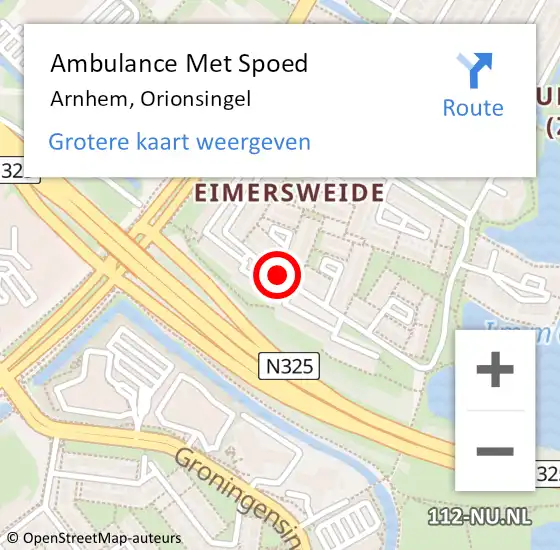 Locatie op kaart van de 112 melding: Ambulance Met Spoed Naar Arnhem, Orionsingel op 27 december 2018 16:22