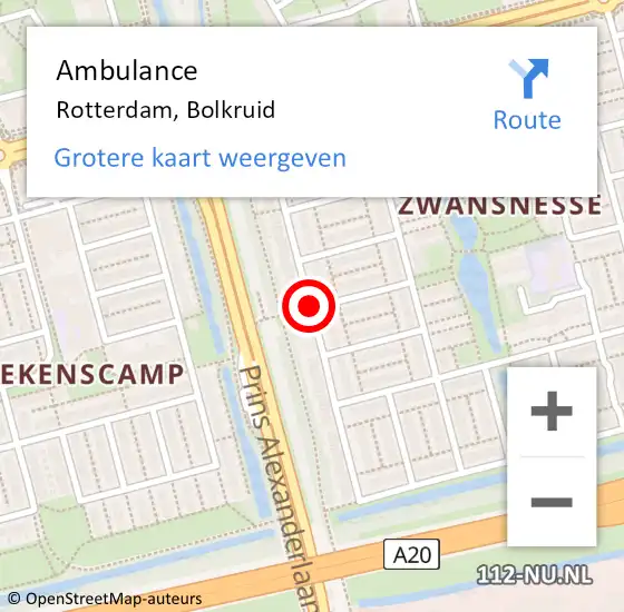 Locatie op kaart van de 112 melding: Ambulance Rotterdam, Bolkruid op 27 december 2018 16:40