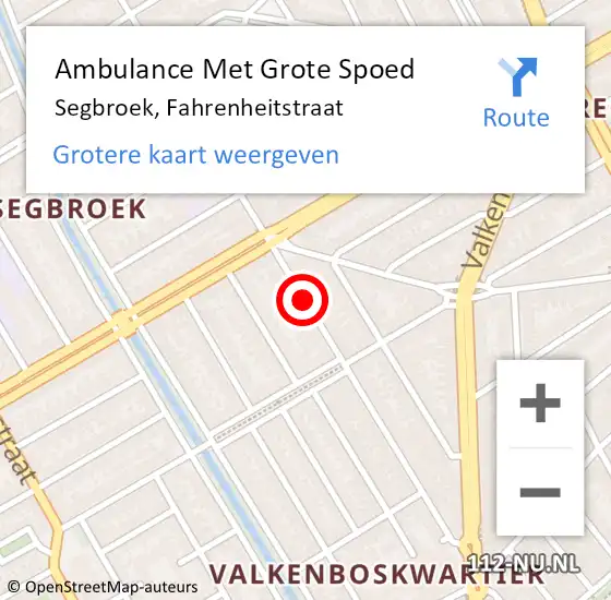 Locatie op kaart van de 112 melding: Ambulance Met Grote Spoed Naar Segbroek, Fahrenheitstraat op 27 december 2018 19:12