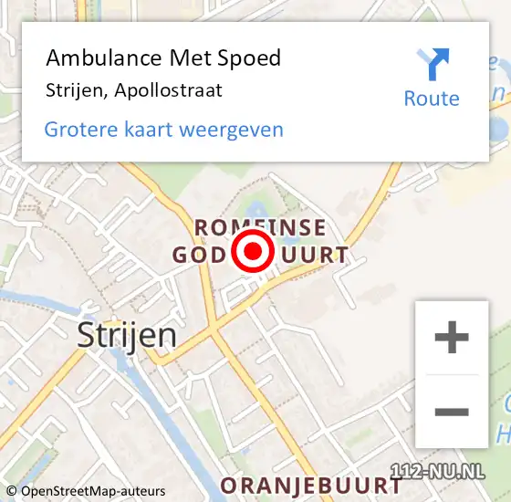 Locatie op kaart van de 112 melding: Ambulance Met Spoed Naar Strijen, Apollostraat op 28 december 2018 07:59