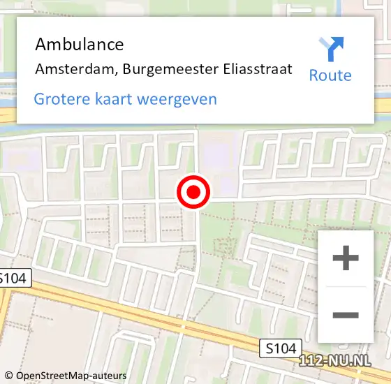 Locatie op kaart van de 112 melding: Ambulance Amsterdam, Burgemeester Eliasstraat op 28 december 2018 09:52