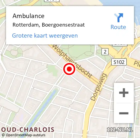 Locatie op kaart van de 112 melding: Ambulance Rotterdam, Boergoensestraat op 28 december 2018 10:40