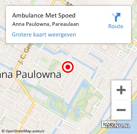 Locatie op kaart van de 112 melding: Ambulance Met Spoed Naar Anna Paulowna, Pareaulaan op 28 december 2018 12:07