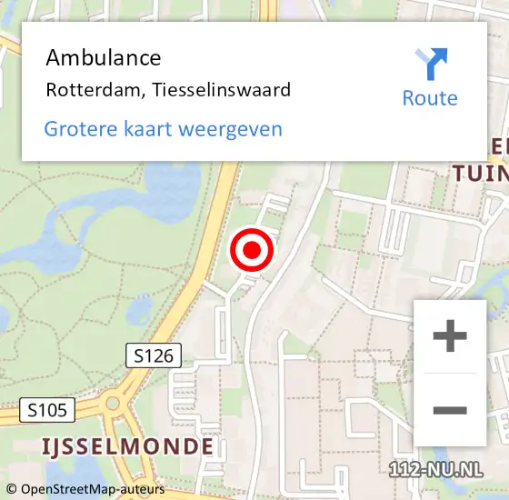 Locatie op kaart van de 112 melding: Ambulance Rotterdam, Tiesselinswaard op 28 december 2018 14:49