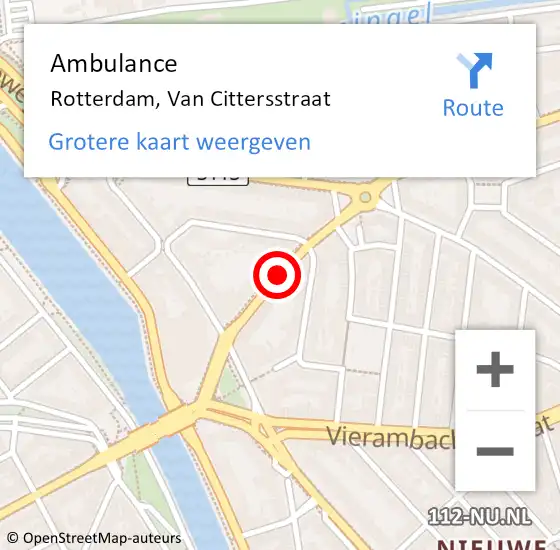 Locatie op kaart van de 112 melding: Ambulance Rotterdam, Van Cittersstraat op 28 december 2018 17:51
