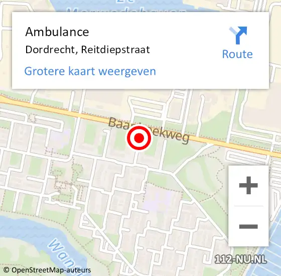 Locatie op kaart van de 112 melding: Ambulance Dordrecht, Reitdiepstraat op 28 december 2018 21:24