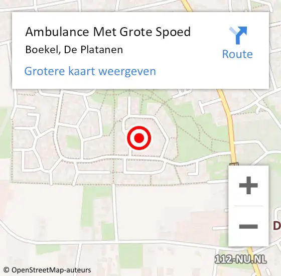 Locatie op kaart van de 112 melding: Ambulance Met Grote Spoed Naar Boekel, De Platanen op 29 december 2018 01:07