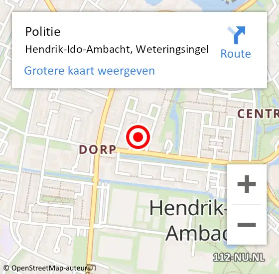 Locatie op kaart van de 112 melding: Politie Hendrik-Ido-Ambacht, Weteringsingel op 29 december 2018 13:03
