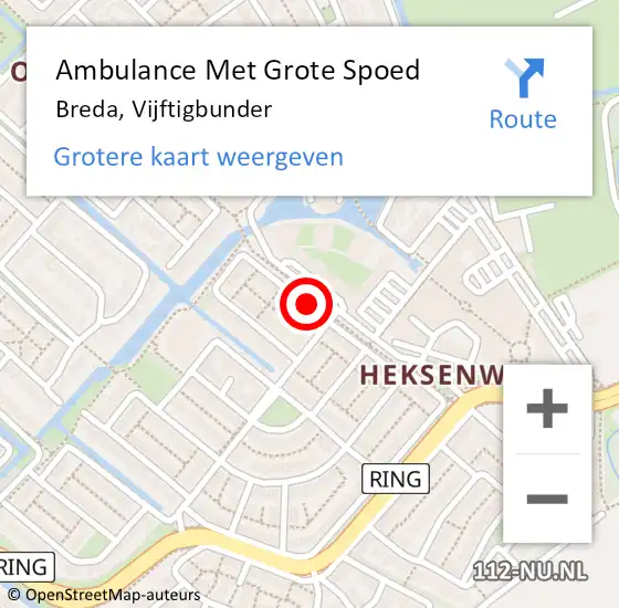 Locatie op kaart van de 112 melding: Ambulance Met Grote Spoed Naar Breda, Vijftigbunder op 29 december 2018 13:06