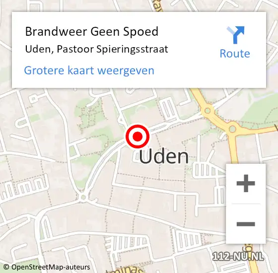 Locatie op kaart van de 112 melding: Brandweer Geen Spoed Naar Uden, Pastoor Spieringsstraat op 29 december 2018 18:35