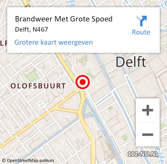 Locatie op kaart van de 112 melding: Brandweer Met Grote Spoed Naar Delft, N467 op 19 maart 2014 08:16